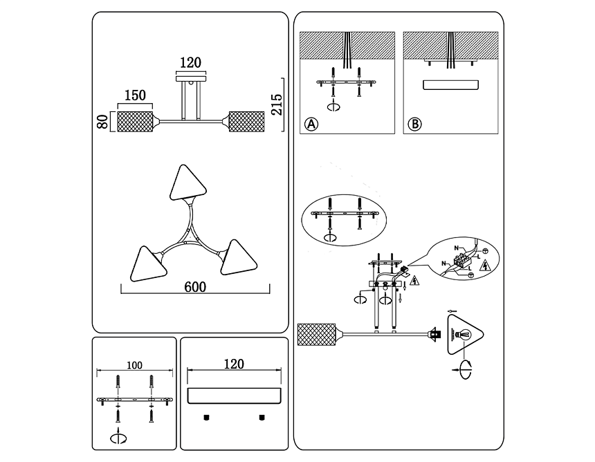 TR80171/3 SB/BK бронза/черный E27/3 max 40W D600*215